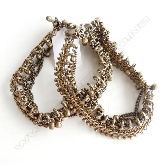 PR LOW GRADE SILVER EASTERN ANKLE BRACELETS w tassel fringes