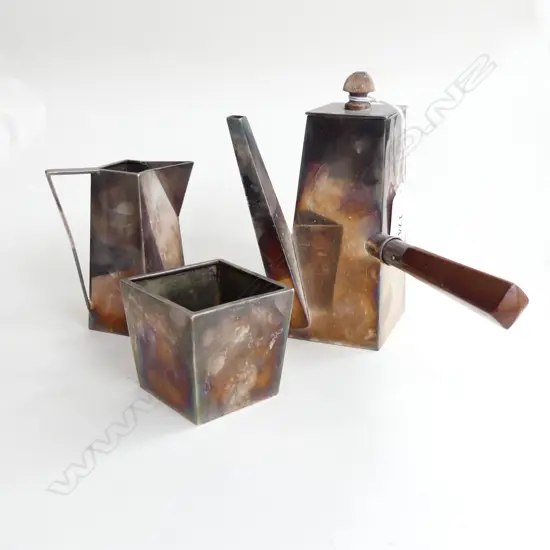 CUBED 1920S SILVER PLATE COFFEE POT/ SUGAR/ MILK BY ARTKRUPP BERNDORF.