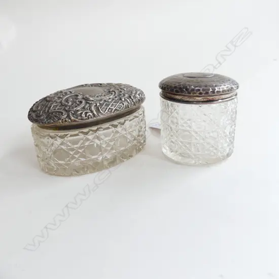 TWO STERLING (BIRMINGHAM) DRESSING CONTAINERS. H.50 & 60mm ( OVAL) 10&33GMS RESPECTIVELY.