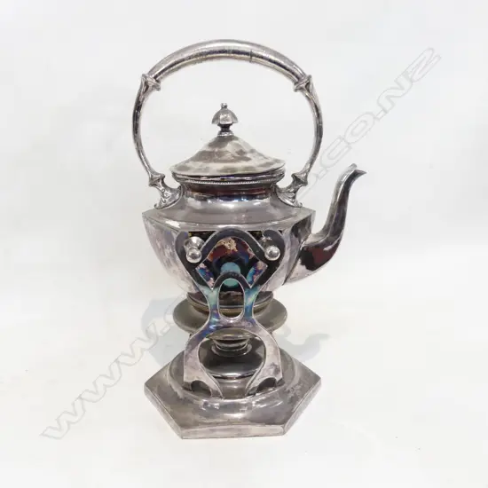 EARLY 20THC SILVER PLATED  SPIRIT KETTLE MADE IN USA H.320mm
