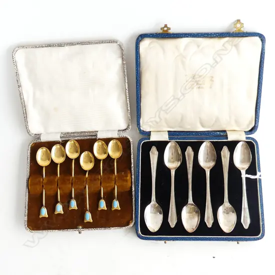 CASED SET 6 SILVER SPOONS 73gms + OTHER CASED COFFEE SPOON SET 