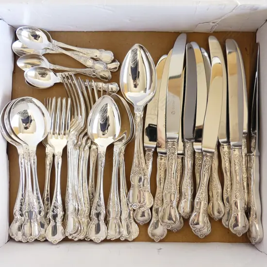RODD CAMILLE SILVER PLATED CUTLERY SET 44 PIECE COMPLETE 6 PLACE SETTING + 2 SERVING SPOONS IN EXCELLENT CONDITION