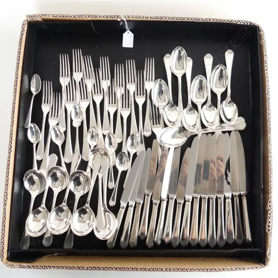 WALKER & HALL 58 PC 8 PLACE SETTING SILVER PLATED CUTLERY. ST JAMES PATTERN ...
