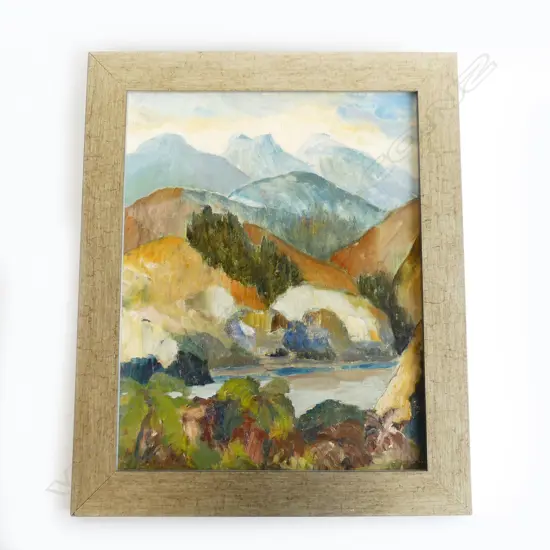 JEAN CORMACK, MOUNTAIN LANDSCAPE, OIL ON BOARD, 495 X 390mm