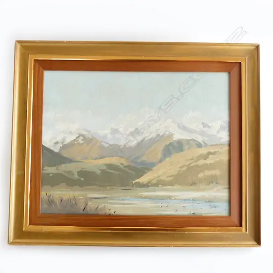 MOUNTAIN LANDSCAPE, OIL ON BOARD, ARTIST UNKNOWN, 335 X 440mm