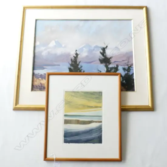WATERCOLOUR, UNSIGNED (300 X 200mm) & HUNTER, MOUNTAIN SCENE,OIL ON BOARD, SIGNED 590 X 440mm