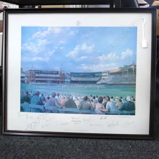 ALAN FEARNLEY, LTD ED PRINT 333/850 LORDS CRICKET GROUND, SIGNED BY ARTIST & 1980 CENT. TEST TEAM 580 X 430mm