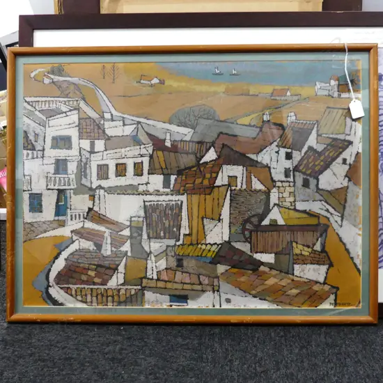 HERIBERTZ ACRYLIC ON PAPER 'SPANISH VILLAGE' 490 x 660mm