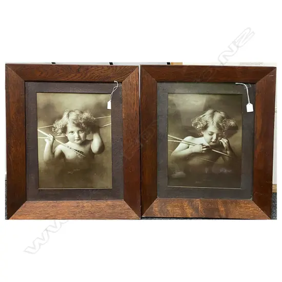 PR VINTAGE 'CUPID AWAKE' 'CUPID ASLEEP' FRAMED PRINTS, (1 NO GLASS), 400 x 300mm