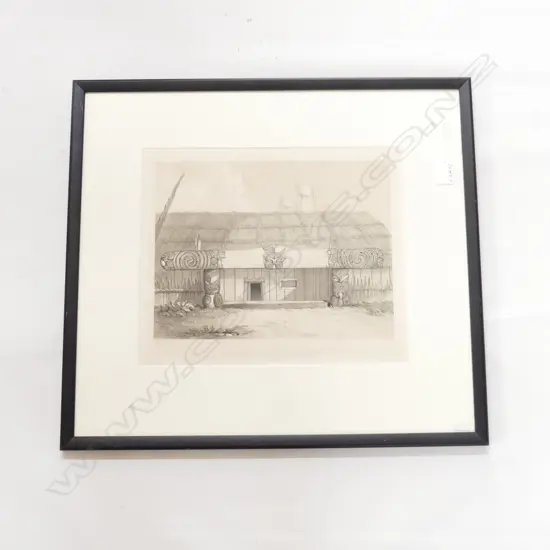 J W Giles (engraver) George French Angas (Artist) 'Entrance to a house at Raroera Pah, Waipa'1847