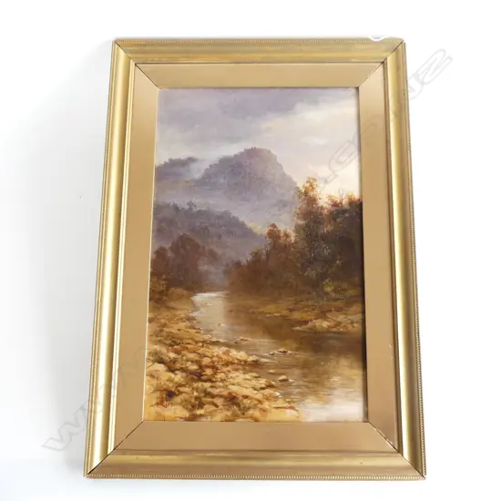 E W PAYTON, MOUNTAIN & RIVER SCENE, 1897, OIL ON CANVAS, 550 X 345mm