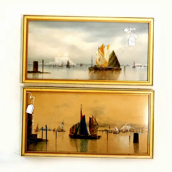2 FRAMED W/CS VENICE SCENES SIGNED V DESCHAMPS L530MM H280MM