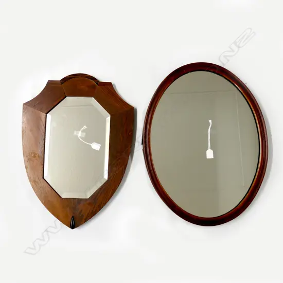 2 EARLY 20thC WOODEN FRAMED MIRRORS; OVAL 655x500mm