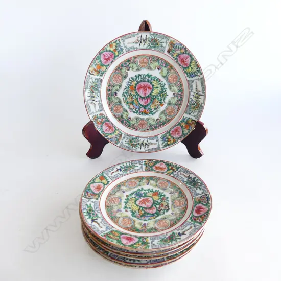 SIX FAMILE ROSE PLATES DIA.190 (5) and 230mm (1)