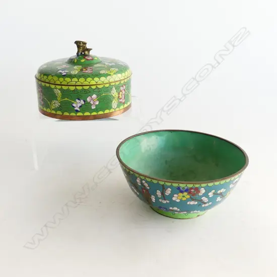CLOISONNE LIDDED BOX AND BOWL