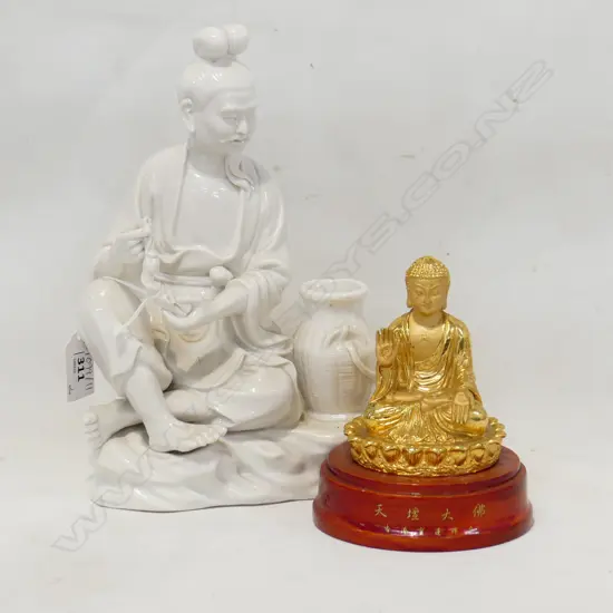 BLANC DE CHINE FIGURE H.240mm / GILDED METAL BUDDHA H.130mm