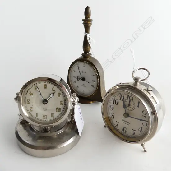 3 BEDSIDE ALARM CLOCKS BABY BEN H80 HALLER  H80MM * SWIZA H145MM