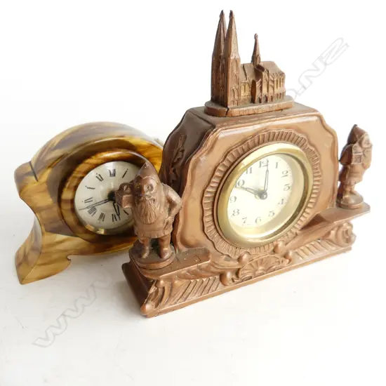 GERMAN BRONZED KNOME MANTLE CLOCK H160MM & FAUX TORTISHELL CLOCK H80MM