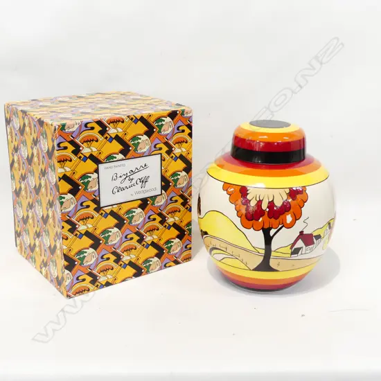 REPRODUCTION WEDGWOOD CLARICE CLIFF LIDDED VASE H.230mm, WITH BOX