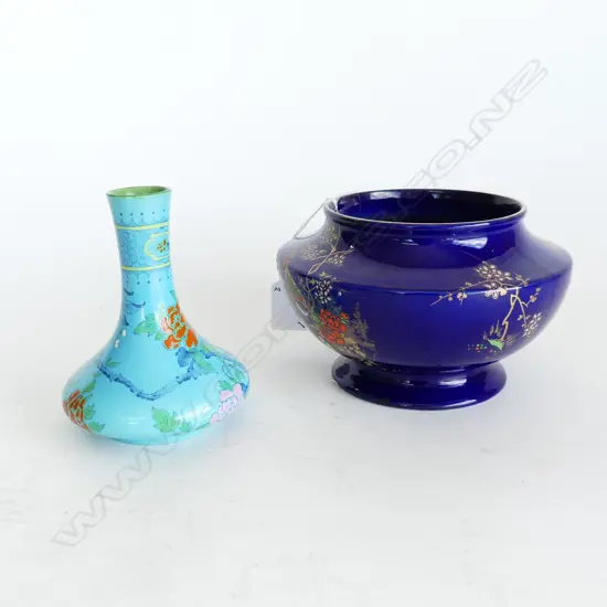 SHELLEY HAND ENAMELLED ROSE BOWL AND SHELLEY VASE - Chinoiserie pattern RARE & IN GOOD CONDITION