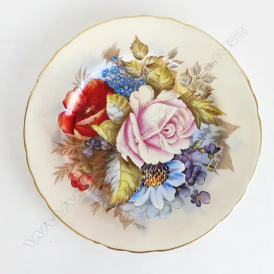 AYNSLEY HAND PAINTED & TRANSFER CABINET PLATE ARTIST SIGNED J.A BAILEY D. 265MM