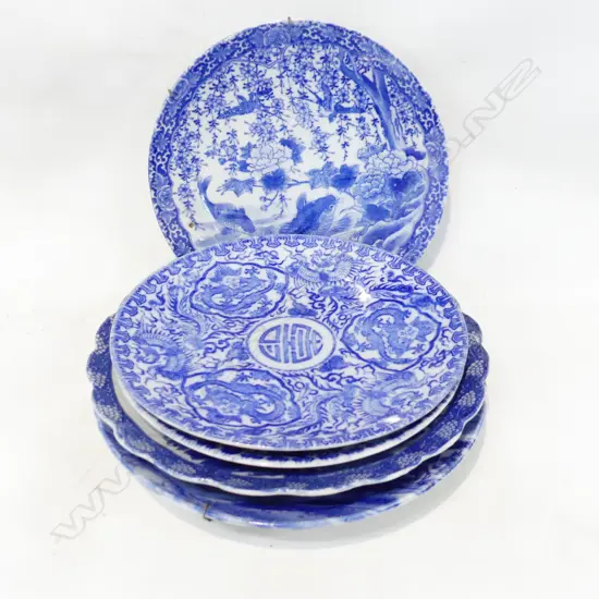 5 B/W ORIENTAL PLATES 310mm dia