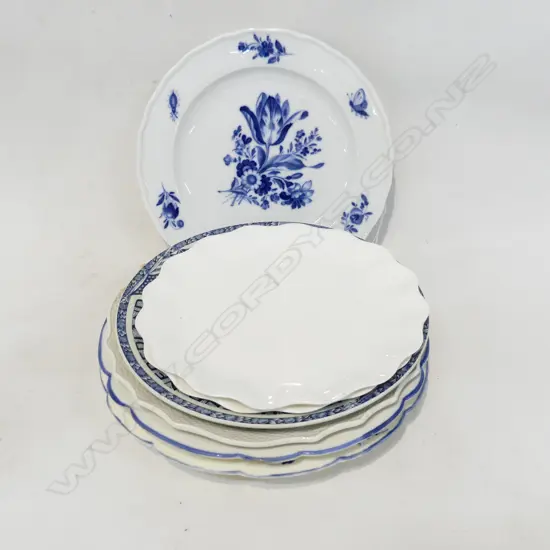 7 B/W PLATES; PR WEDGWOOD, MEISSEN ETC 230mm dia - FAULTS