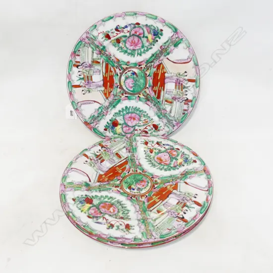 3 FAMILLE ROSE PLATES 270mm dia