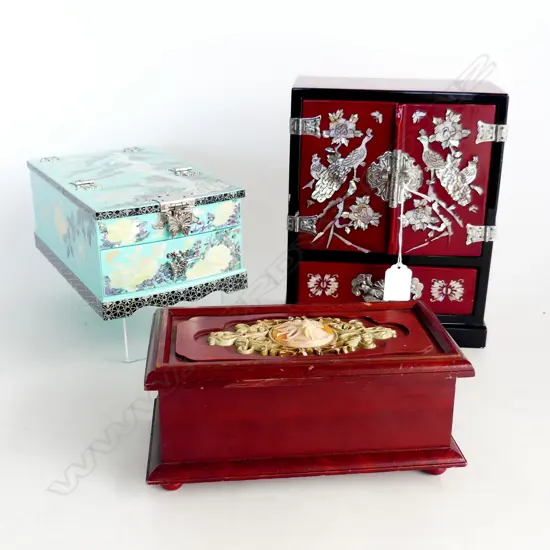3 ORIENTAL JEWELLERY BOXES H.245mm