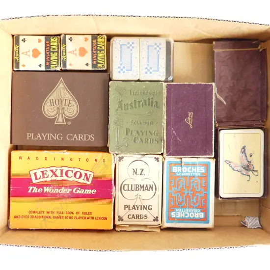 10 DECKS VINTAGE PLAYING CARDS – NZ, AUSTRALIA, LUSTEROID ADVERTISING ETC