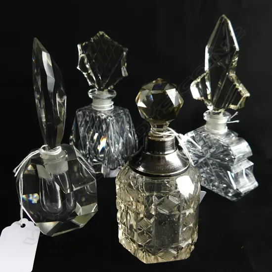 4 VINTAGE CRYSTAL PERFUME BOTTLES H130MM TALLEST