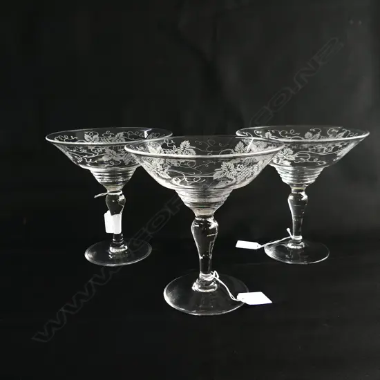 3 STUART CRYSTAL GRAPE ETCHED COMPORTS H170MM