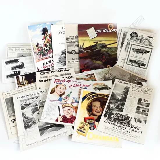 26 VINTAGE ADVERTISEMENTS MOUNTED ON CARD 385x240mm