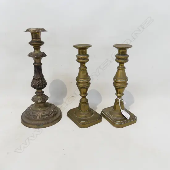 PR ANTIQUE BRASS CANDLE STICKS H.255mm + SILVER OVER COPPER SINGLE