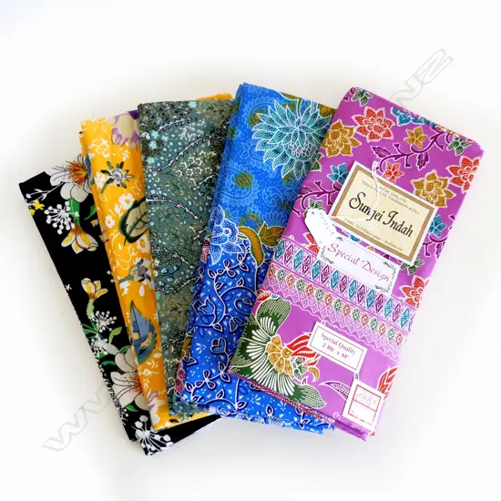 5 NEW INDONESIAN BATIK COTTON SARONGS 1000 X 1700MM