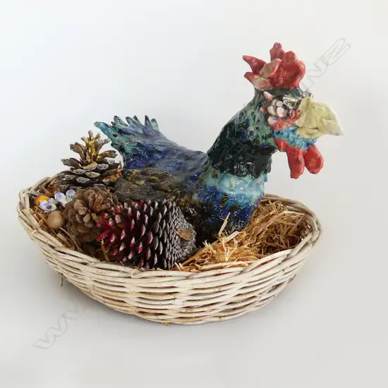 JOHN GREEN LG STUDIO POTTERY CHICKEN ON NEST 'DASTARDLY DORRIS' W.500mm
