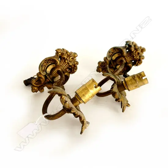 PR VINTAGE GILT METAL WALL SCONCE LIGHT FITTINGS D.190mm