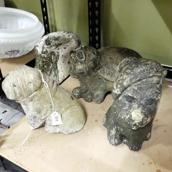 4X CONCRETE GARDEN ORNAMENTS INCLUDES PUGNOSE + SCOTTY DOG +BUMBLE BEE + BOOT