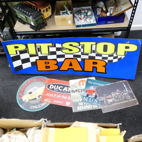 PIT STOP BAR SIGN + 5X AUTOMOTIVE TIN SIGNS W500-1500MM