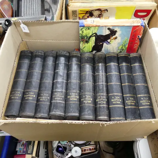 BOX LOT OLD BOOKS; STRAND MAGAZINE VOLS. ETC