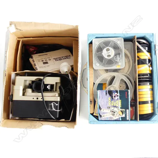 8MM MOVIE PROJECTOR & BOX OF 8MM MOVIES 