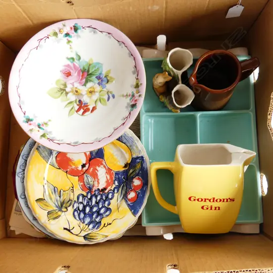 BOX LOT PLATES JUGS ETC