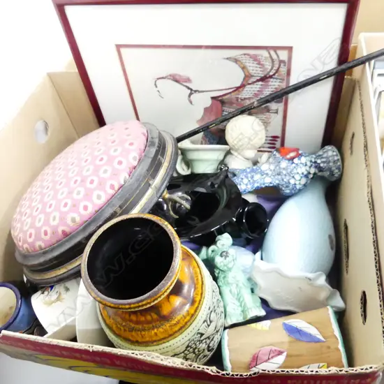 BOX LOT ASST. CHINA; AMPHORA, KELSTON NURSERY RHYMES, SYLVAC ETC