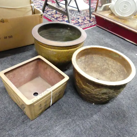 3X ORIENTAL CERAMIC PLANTER POTS H190-270MM