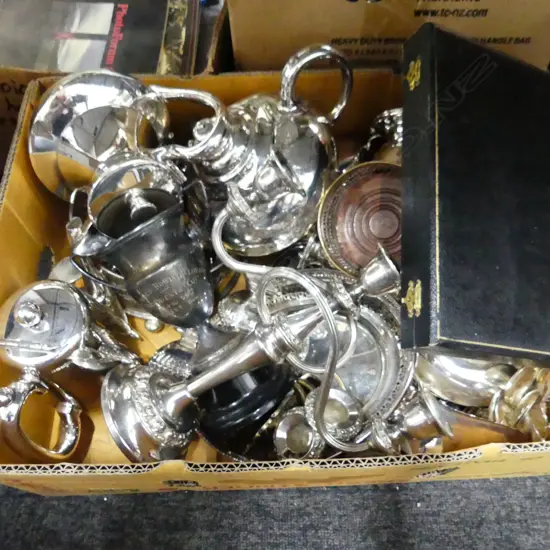 BOX LOT ASST. SILVER PLATE, CASED CUTLERY