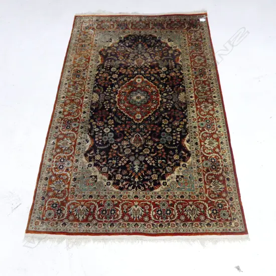 HAND KNOTTED SILK RUG; ORANGE / BLUE 1550x940mm