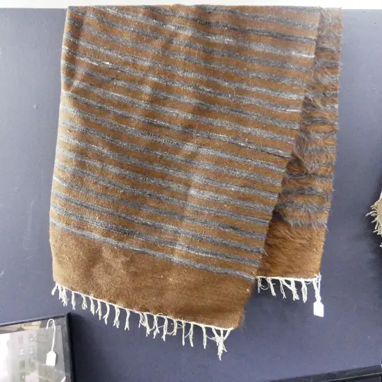 LG VINTAGE TURKISH STRIPED RUG; BROWN MOHAIR ON COTTON 1900x1350mm