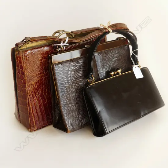 3 VINTAGE HANDBAGS INCL ONE CROCODILE