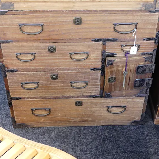 OLD JAPANESE TANSU COLLECTORS/BEDSIDE CABINET 7 drawer 1 door w key H.605mm