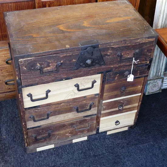 OLD JAPANESE CABINET. 8 drawers w key. c.1900. H.560mm.